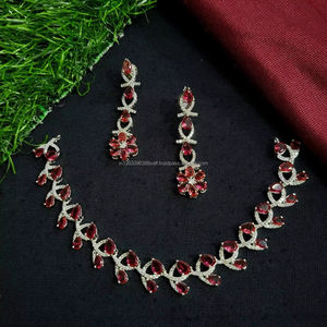 Classic American Diamond Bridal Jewelry <b>Set</b> Two-Piece Necklace and Earrings for Wedding Fashionable Classic Style - Product Image 1