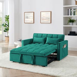 Modern 54.33-Inch Versatile <b>Foldable</b> <b>Sofa</b> <b>Bed</b> Velvet Pull with Adjustable Back in 3 Lengths Green Color - Product Image 1