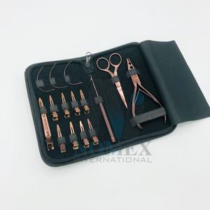 Hair Extension <b>Plier</b> With 2 Holes Rose Gold Color Coated Hair Sectioning <b>Clips</b>, Mini Scissor & <b>C</b> Type Needles in Rexene Tool Kit - Product Image 1