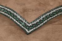 Bride de cheval en cuir de qualité supérieure avec bande frontale en cristal vert en forme de V, logo personnalisé, taille ajustable, emballage en boîte