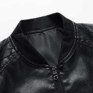 Men's PU Bomber <b>Jacket</b> Stand Collar Zipper Closure Solid Color Casual Style Autumn Wear Regular Length - Product Image 4