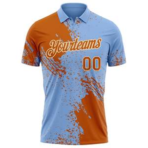 Custom Sublimated <b>Baseball</b> Polo Shirt Unisex Light Blue Orange Team Name 00 Print Breathable Short Sleeve Regular Fit Shirt - Product Image 2