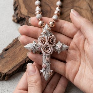 Collier pendentif croix rose entièrement sertie de pierres, personnalisé, style Hip Hop, bijoux chrétiens, en argent 925, Moissanite, motif floral - Product Image 2
