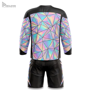 OEM Full Sublimated Ice Hockey Kit V-Neck Long Sleeve Iridescent Prism Ice Hockey Uniform Shorts <b>Set</b>, Customized Design / <b>Colour</b> - Product Image 3