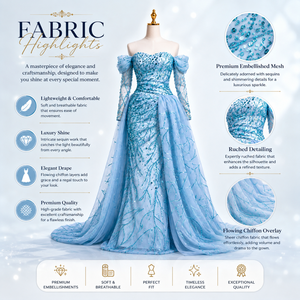 Vestido de Noche de Lujo Azul Hielo con Lentejuelas Estilo Sirena para Mujer, con Hombros Descubiertos, Manga Larga, Formal, para Fiesta de Graduación, Boda, Maxi Vestido con Cola - Product Image 5