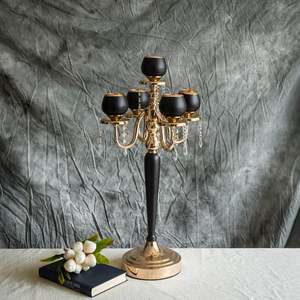 Black And <b>Gold</b> <b>Candelabra</b> With Crystal Drops For Home Decoration - Product Image 4