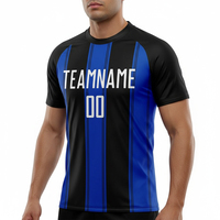 Camiseta de Fútbol ELINE SPORTS Azul y Negra, Manga Corta, Verano, 100% Poliéster, Secado Rápido, Entrenamiento Atlético, Personalizable para Hombre y Mujer