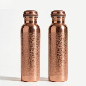 Pure Copper Water Bottle Engraved Floral Design Drinking Bottle for Healthy Water <b>Storage</b> and Daily Use - Product Image 2