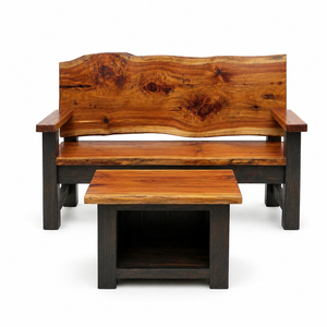 Banc Signature en Bois de Suar Massif à Bord Brut, Design Moderne, Style Rustique, Qualité Supérieure, avec Dossier à Bord Brut, Collection Resort - Product Image 1