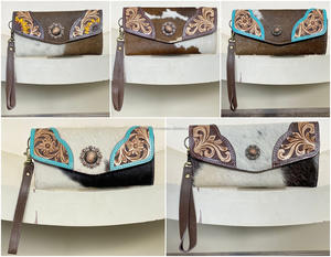 Portefeuille-bracelet en cuir véritable artisanal, style western, en cuir de vachette, fait main, pochette pour femme, portefeuille long de créateur avec blocage RFID - Product Image 5