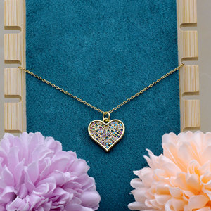 Wholesale 925 Sterling Silver Gold Plated Heart CZ Pendant Necklace Colorful Cubic Zirconia Jewelry <b>Gift</b> for Women - Product Image 5