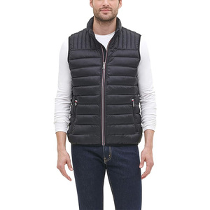 Gilet matelassé léger en duvet noir pour homme, col montant, fermeture éclair, sans manches, coupe-vent - Product Image 1