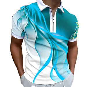 Polo Casual de Manga Corta para Hombre con Cierre, Diseño Degradado con Estampado Digital, Tejido de Punto Transpirable - Product Image 5