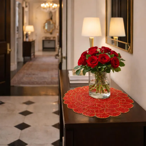 Napperon de luxe brodé de perles en forme de rose, cadeau romantique pour elle, décoration de table de mariage, motif floral rouge pour la salle à manger - Product Image 5