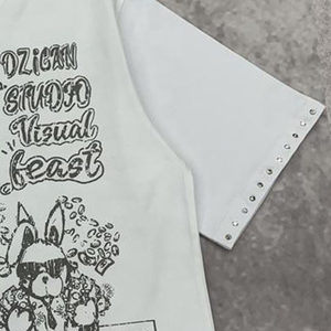 เสื้อยืดโอเวอร์ไซส์สตรีทแวร์ผู้ชายขายส่ง ลายพิมพ์กราฟิก ผ้าฝ้ายระบายอากาศ ทรงบ็อกซี่ ครอป ตกแต่งด้วยคริสตัล - Product Image 5