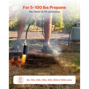 Torcia a Propano ad Alta Potenza 1.800.000 BTU per Bruciare Erbacce, Resistente con Tubo da 3 Metri, Fiamma Turbo Regolabile a Tre Punte, Diserbatrice Manuale - Product Image 3