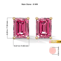 Heerani Jewels Damen-Verlobungs-Ohrstecker mit Rosa Saphir im Smaragdschliff, Vergoldetes 925 Sterling Silber, Solitär-Edelstein