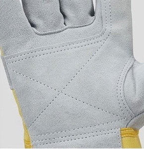 Gants de travail robustes en cuir de vachette pleine fleur certifiés CE, anti-coupure, résistants à la chaleur, paume renforcée, dos en tissu de coton perforé - Product Image 6