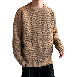 เสื้อสเวตเตอร์คอกลมถักลายเคเบิ้ลสำหรับผู้ชาย สีน้ำตาลล้วน แขนยาว ผลิตจากอะคริลิก 100% เนื้อหนา เหมาะสำหรับใส่ในฤดูหนาว มีไซส์พลัส - Product Image 1