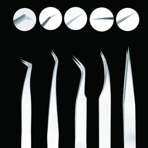 Ensemble de 5 pinces à cils professionnelles en acier inoxydable durable à pointe lisse, pinces à cils droites et courbées, kit de pinces à cils en cuir - Product Image 6