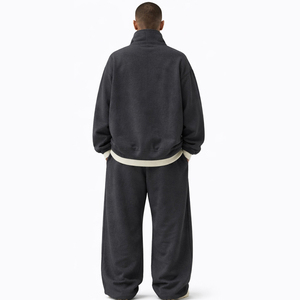 Custom Mens Oversized Fleece Tracksuit <b>Set</b> Zip Up Jacket & Loose Sweatpants Winter Warm Casual Streetwear Sportswear Two Piece - Product Image 3