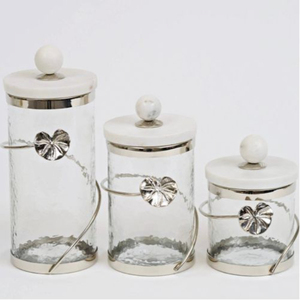 Pot de rangement cylindrique en verre avec accents dorés et couvercle à bouton perlé, récipient alimentaire hermétique, pot de conservation décoratif pour la cuisine - Product Image 2