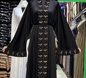 High Quality Modest Dubai Beaded Sequined Long Sleeve <b>Abaya</b> Muslim Traditional Handmade Wedding Women Breathable V Neck - Product Image 1