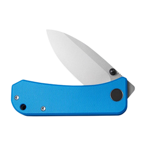 Couteau pliant bleu avec lame argentée, poignée texturée, clip de ceinture en métal, design compact et portable, pliage manuel - Product Image 3