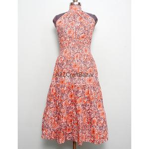 Vestido midi con estampado floral para mujer, cuello alto, corte en A, sin mangas, 100% algodón, vestido informal de verano, transpirable. - Product Image 1