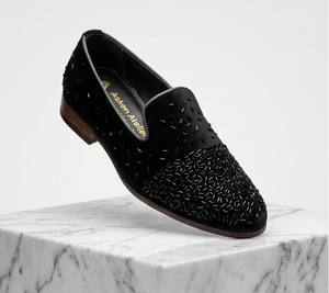 Mocasines de Cuero Genuino Bordados en Negro de la Marca Premium Asken Atelier para Hombre, Zapatos de Vestir con Punta en Pico, Elegantes para Bodas y Fiestas - Product Image 1
