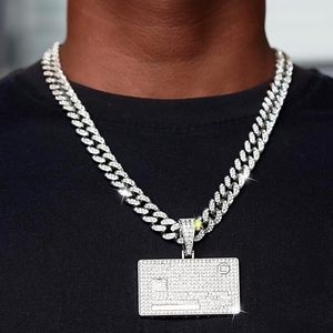 Colgante de Plata de Ley 925 con Moissanita para Hombre, Diseño de Tarjeta de Crédito, Estilo Hip Hop, Elegante Corte Redondo, Joyería con Incrustaciones de Diamantes - Product Image 1