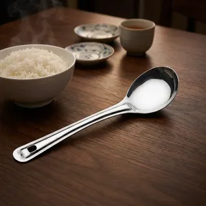 Cuchara de Servir Ovalada de Acero Inoxidable con Acabado Plateado Espejo, Cuchara de Servir Duradera para Cocina y Comedor, para Arroz, Curry, Ensalada, Buffet - Product Image 5