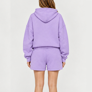 Ensemble sweat à capuche et short personnalisé pour femme, en polyester et coton, style décontracté, deux pièces, streetwear avec impression en relief pour personnalisation - Product Image 2
