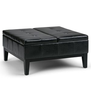 Mesa de centro Dover Square Midnight Black con almacenamiento, taburete y otomana elegantes, juego de taburete y otomana - Product Image 1