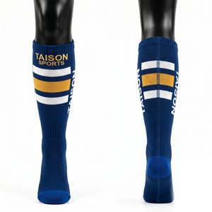 Premium 320 GSM Knit Ice Hockey Socks Black <b>Yellow</b> White Striped Ribbed Compression Jacquard Custom Logo - Product Image 2