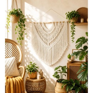 Bohemian Macrame Wall Hanging Abstract Geometric Pattern <b>Triangle</b> Shape Natural Fiber Home Decor Living Room Art Piece - Product Image 5