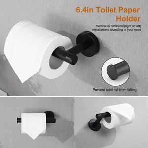 Ensemble d'accessoires de salle de bain en acier inoxydable noir mat, comprenant un porte-serviettes de 16 pouces, un porte-papier toilette et des crochets pour peignoirs, pour un style moderne - Product Image 6