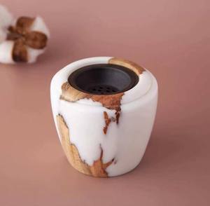 White Resin Marble Pattern <b>Barrel</b> Incense Holder with <b>Wood</b> Grain Bands Decorative Resin Incense Bakhoor Burner - Product Image 6