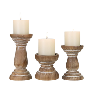 ชุดเชิงเทียนไม้สไตล์บ้านไร่ 3 ชิ้น สีน้ำตาล ขนาดเล็ก สำหรับวางเทียนตกแต่งโต๊ะห้องนั่งเล่น สไตล์วินเทจ เป็นมิตรกับสิ่งแวดล้อม - Product Image 1