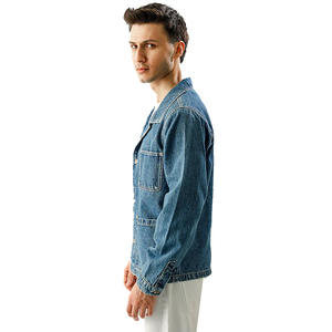 2026 Men's <b>Denim</b> <b>Jacket</b> Regular Fit Button Closure Solid Color Casual Autumn Cotton Washable Topstitch Pockets - Product Image 3