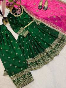 Salwar de Seda de Diseño: Bordado de Seda Fandy Pesada con Lentejuelas de 5mm y Manga Larga, Precio de Exportación - Product Image 5