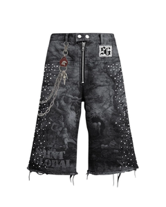 Relicstar - Pantalones Cortos Vaqueros Personalizados con Pedrería para Hombre, Estampado en Serigrafía, Estilo Vintage, 100% Algodón - Product Image 5