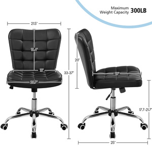 Modern Tufted Faux Leather Executive Desk <b>Chair</b> <b>Black</b> Comfortable PU Leather <b>Office</b> Armless <b>Chair</b> - Product Image 2