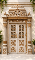 Porte d'entrée principale en teck de Birmanie de style antique, prix d'usine, pour salon, avec motif orné du Divin Seigneur Ganapathi, idéale pour une salle de prière.