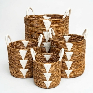 Panier en banane tressé écologique décoratif, multifonctionnel pour le rangement et la lessive, avec poignée, nouveau design tendance - Product Image 2