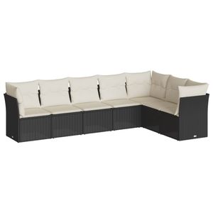 Set Divano da Giardino in Rattan PE Nero e Acciaio Verniciato a Polvere con Rivestimento in Poliestere - Product Image 2