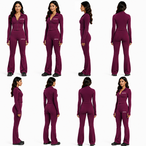 Conjunto Deportivo de Dos Piezas para Mujer, Chaqueta con Cuello y Cremallera de Manga Larga, Leggings Ajustados, Ropa Deportiva OEM para Gimnasio y Fitness de Fábrica - Product Image 4