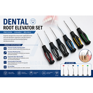 Al Mida Healthcare Ensemble d'élévateurs dentaires luxateurs de racines 6 pièces, manuel, manche noir, instruments chirurgicaux certifiés CE Classe I - Product Image 6