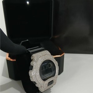 Reloj de cuarzo con bisel de diamantes, reloj de pulsera digital, correa negra, unisex, informal, estilo urbano, regalo - Product Image 4