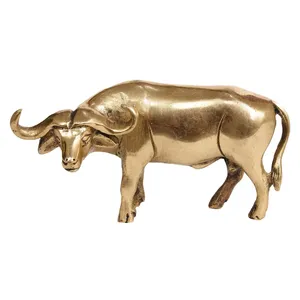 Brass Bull Sculpture Handmade Animal <b>Figure</b> Traditional Decor for Living Room Tabletop Display - Product Image 1